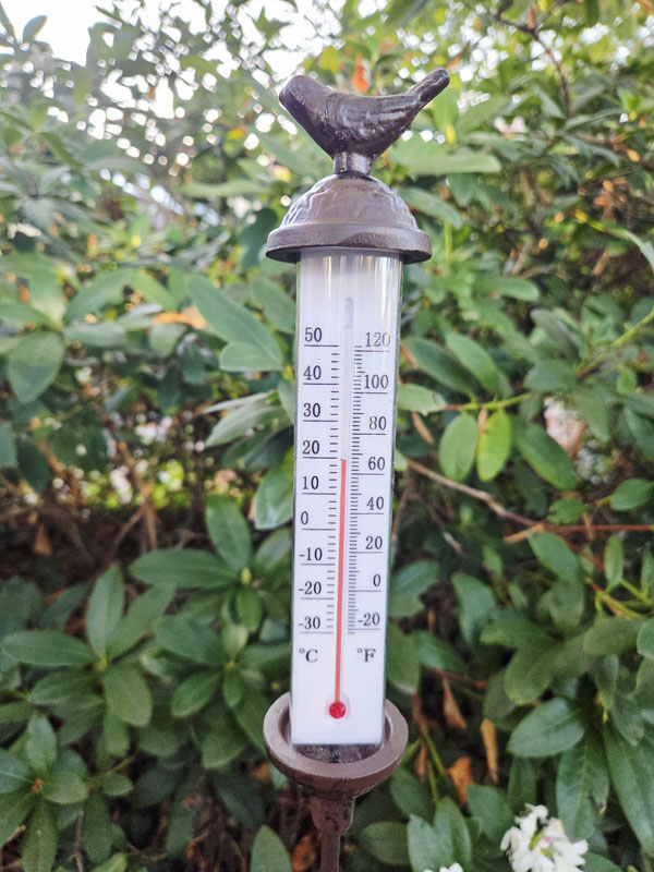 Garten-Thermometer "Vögelchen" zum Stecken auf Gartenstab 117cm Gusseisen