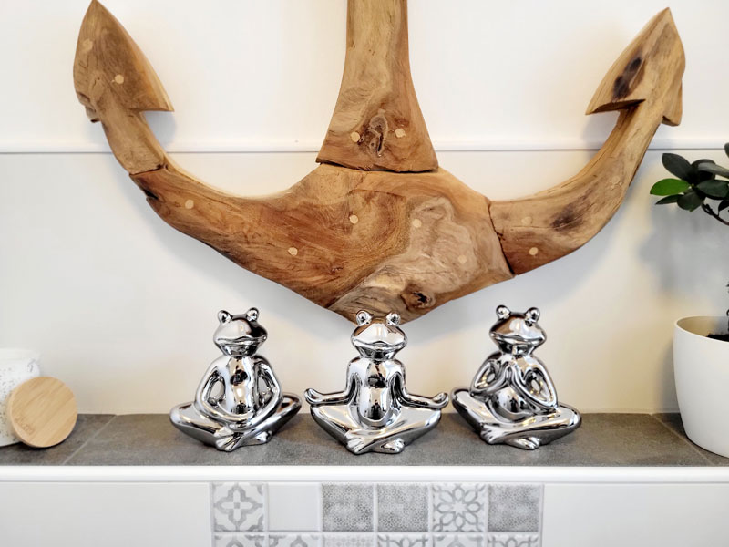 3er Set Yoga-Figuren "Frosch" Keramik silber verzinkt