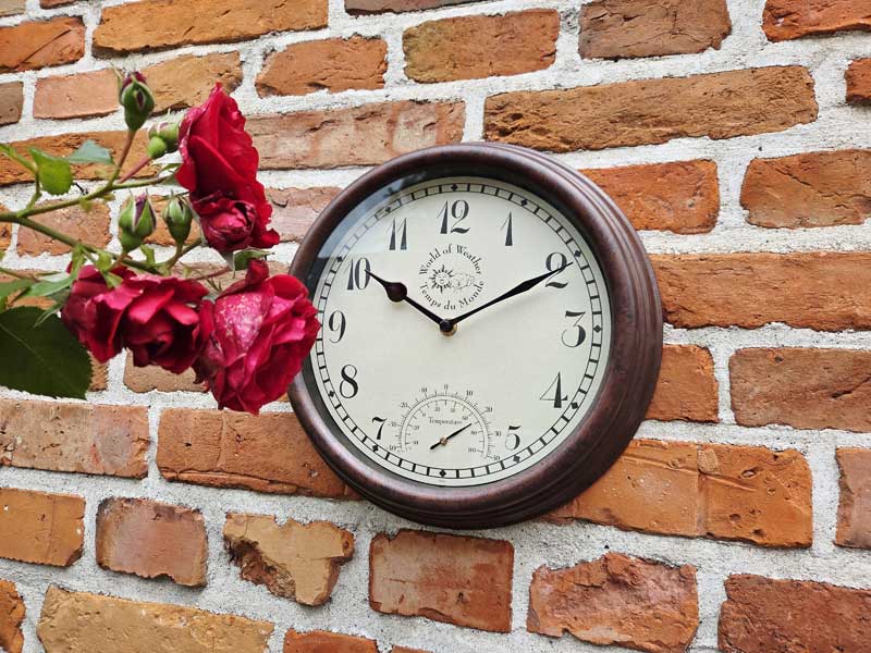 Außenuhr mit Thermometer Ø30cm Gartenuhr