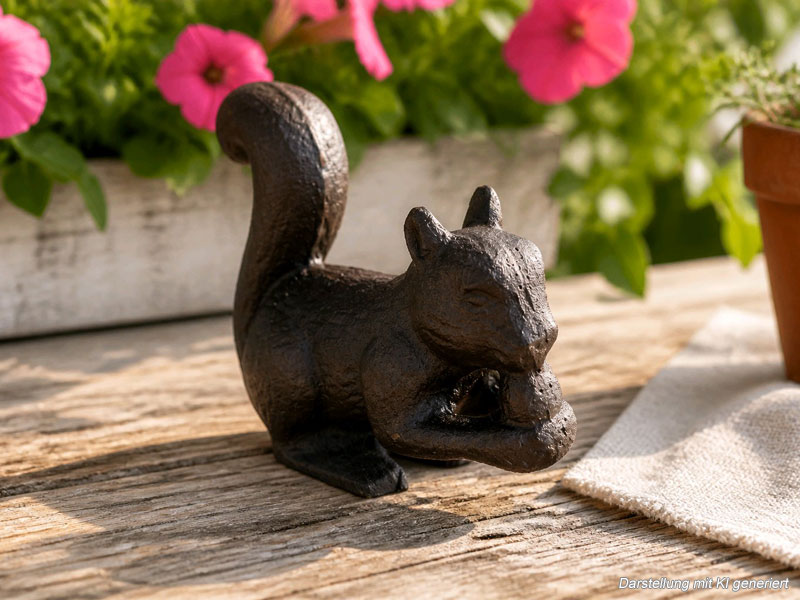 Deko Gartenfigur "Eichhörnchen" aus Gusseisen 12cm Herbstdeko