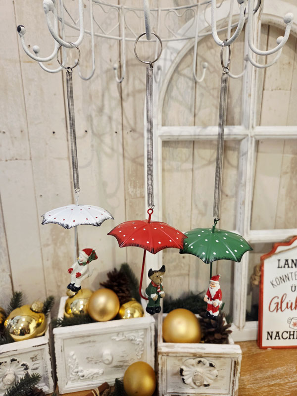 3er Set "Schneemann - Rentier - Santa" mit fliegendem Regenschirm