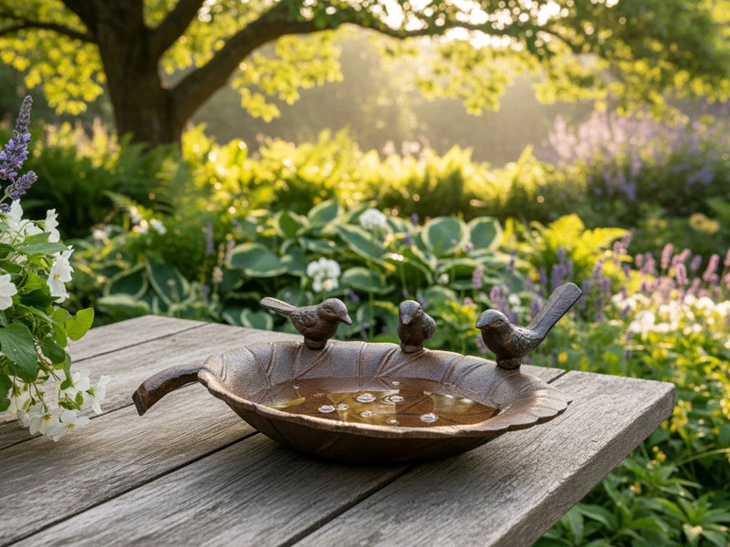 Vogeltränke "Vögelchen auf Blatt" Gusseisen