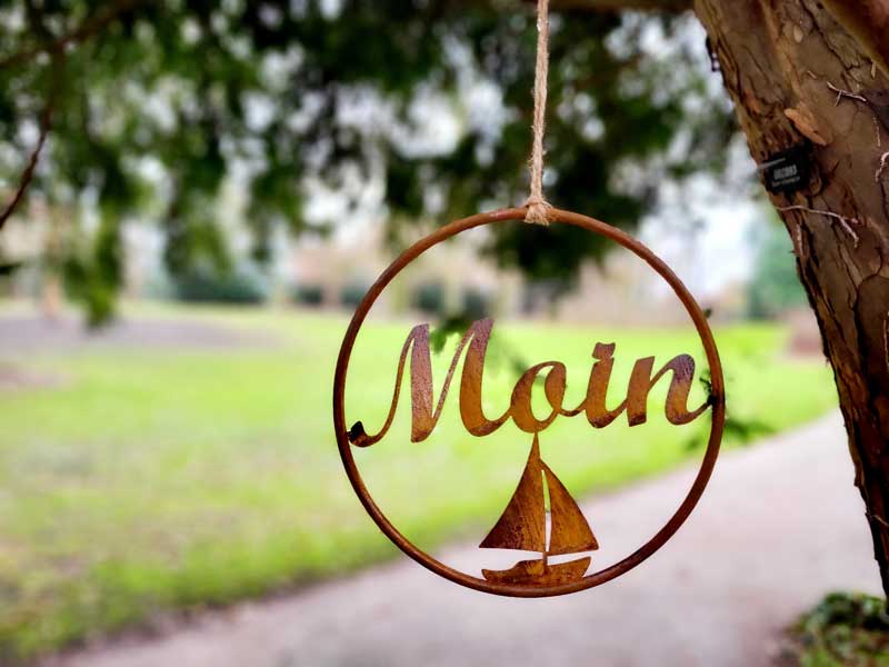 Rundes Hängeschild "Moin" 20cmØ Edelrost Türschild