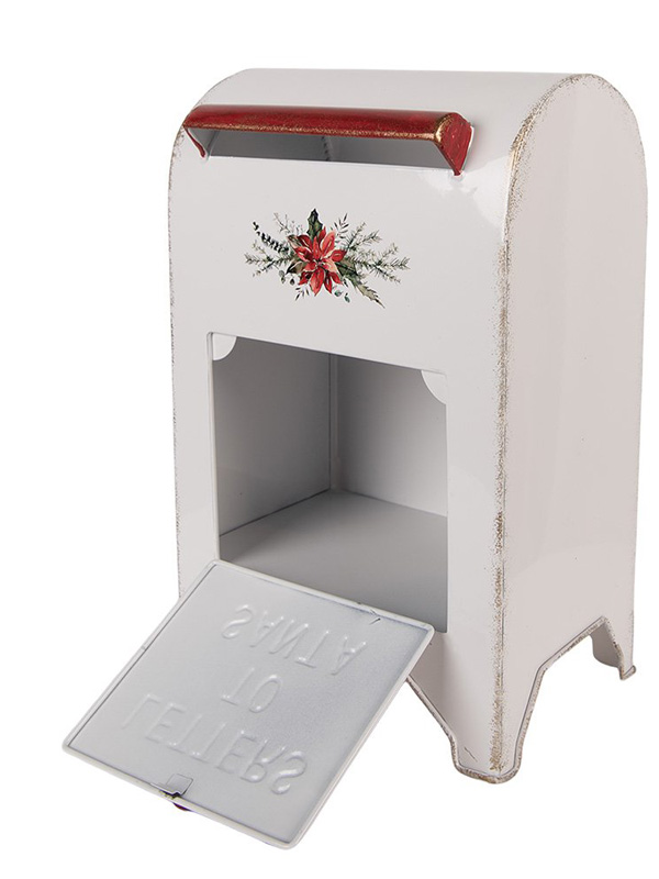 Weihnachts-Briefkasten rot-weiß "Letters to Santa" 30cm hoch freistehend aus Metall