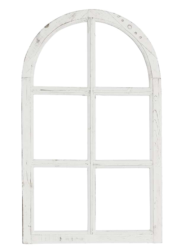 02) Deko Holzfenster mit Rundbogen & Sprossen 42x70cm "Shabby weiß" Fensterrahmen