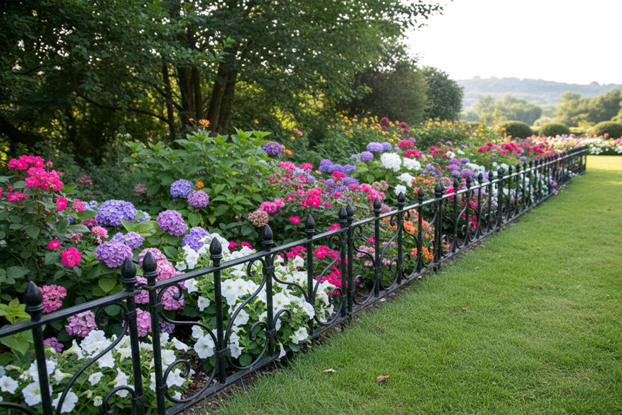 Nostalgischer Steckzaun "Lilie" Schmiedeeisen 41x20cm Beetzaun 