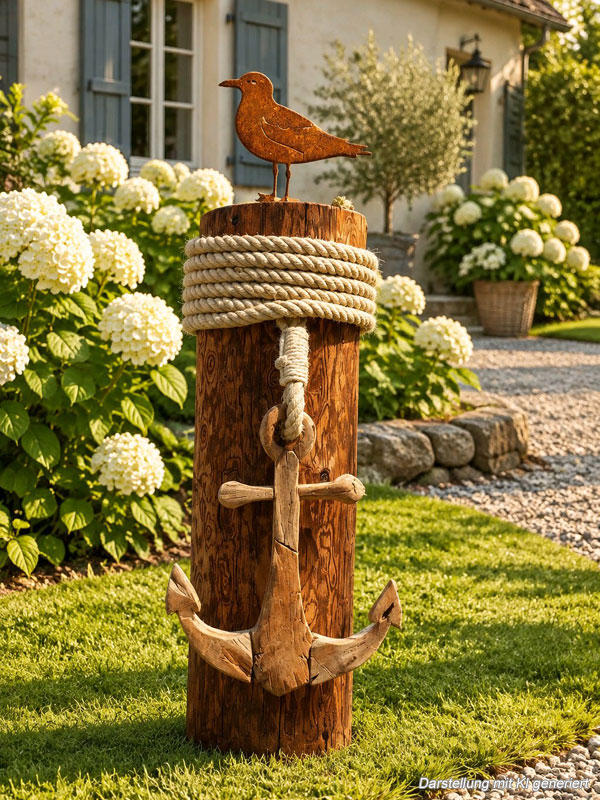 Handgefertigter Deko Anker aus recyceltem Teakholz 40cm zum Aufhängen oder Stellen