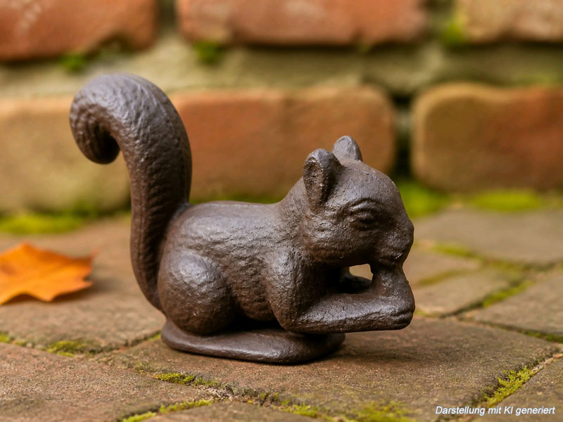 Deko Gartenfigur "Eichhörnchen" aus Gusseisen 12cm Herbstdeko