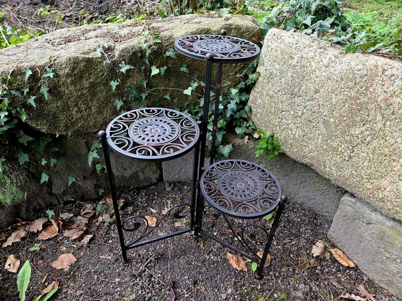 Pflanztisch Blumentreppe Antik dunkelbraun mit 3 Böden 66cm hoch