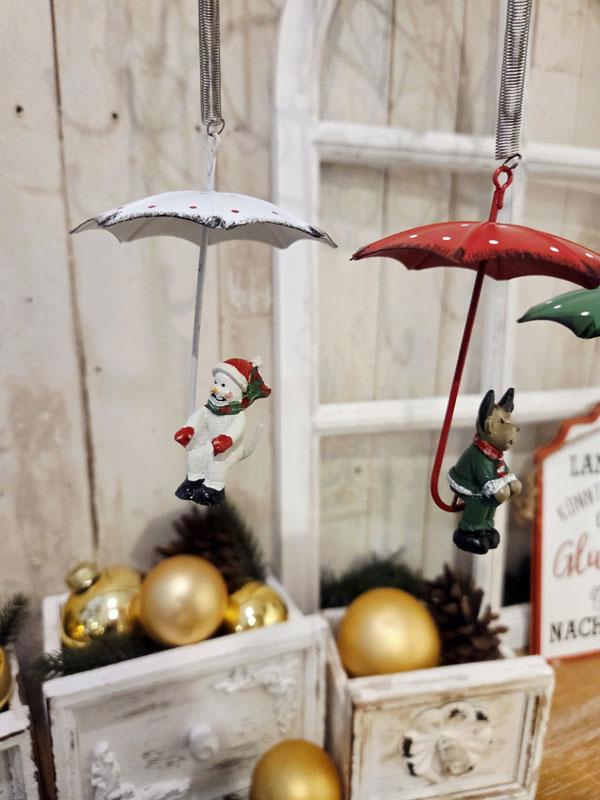 3er Set "Schneemann - Rentier - Santa" mit fliegendem Regenschirm
