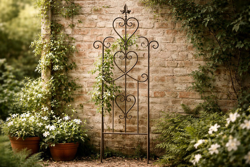 Rankgitter zum Stecken "Fleur de lis" 48x112cm "Antik" Aluguss Spalier