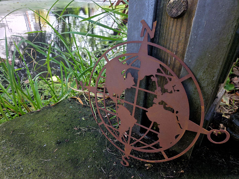 Kompassrose Wandbild "Weltkarte" Windrose Edelrost
