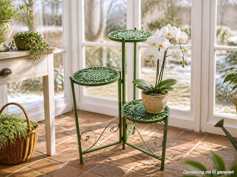 Pflanztisch Blumentreppe Antik grün mit 3 Böden 66cm hoch