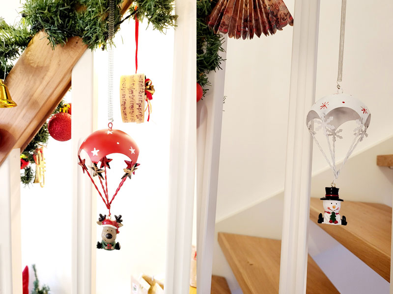 3er Set Weihnachts-Fallschirmspringer "Schneemann - Elch - Santa" Metall