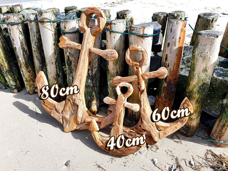 Handgefertigter Deko Anker aus recyceltem Teakholz 40cm zum Aufhängen oder Stellen