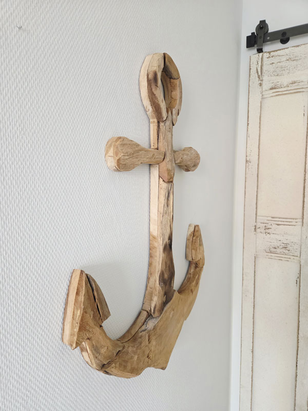 Handgefertigter Deko Anker aus recyceltem Teakholz 80cm zum Aufhängen oder Stellen