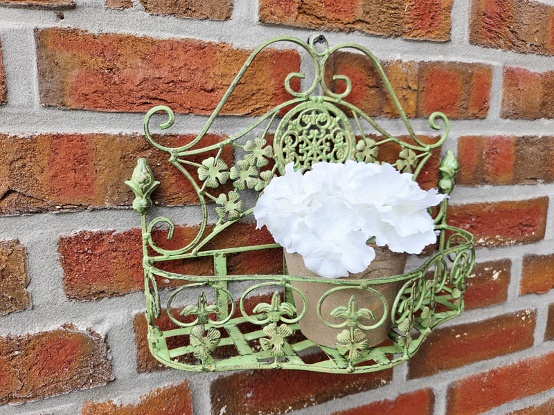 Wandhänger Pflanzkorb "Fleur de lis" 38x28cm Antik grün Wand-Pflanzkasten