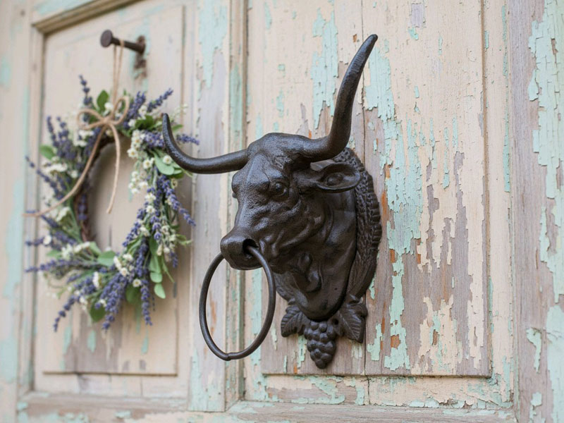 Große Wanddeko "Bullenkopf" mit Nasenring Gusseisen Kuhkopf