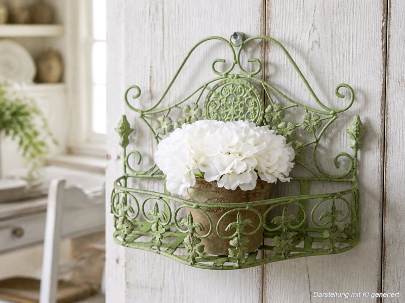 Wandhänger Pflanzkorb "Fleur de lis" 38x28cm Antik grün Wand-Pflanzkasten