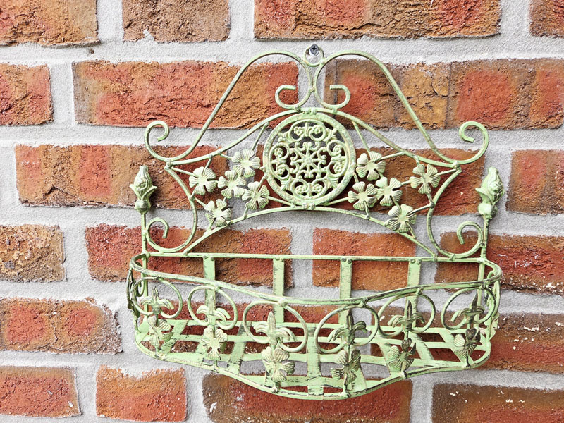 Wandhänger Pflanzkorb "Fleur de lis" 38x28cm Antik grün Wand-Pflanzkasten