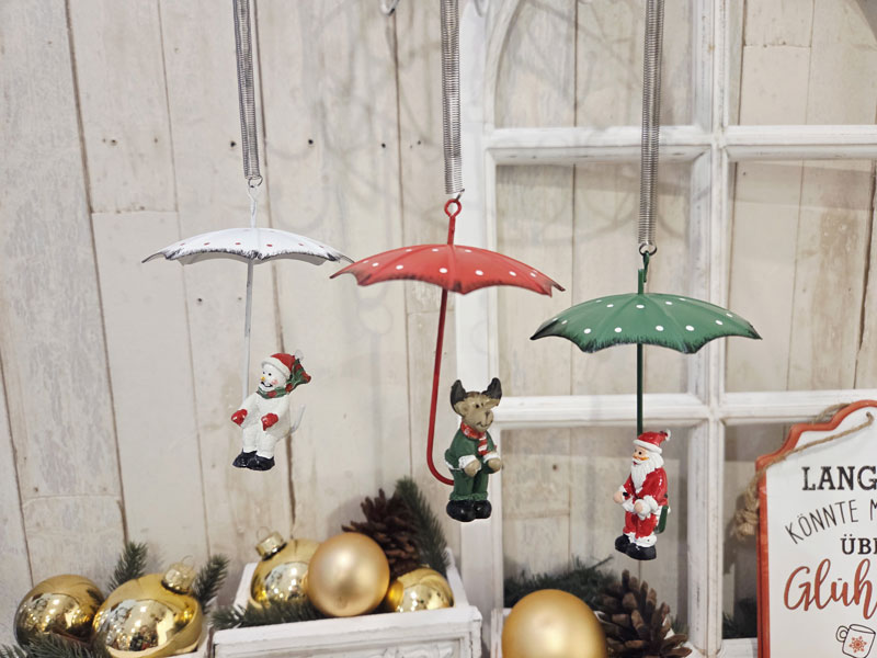 3er Set "Schneemann - Rentier - Santa" mit fliegendem Regenschirm