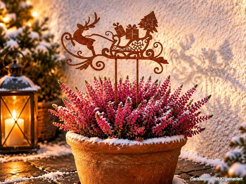 Edelrost "Rentier mit Schlitten" 27x18cm Weihnachtsdeko zum Stecken