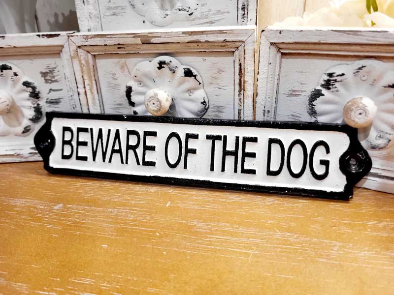 Antik wirkendes Schild "Beware of the Dog" 26x5cm Gusseisen