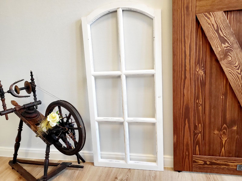 08) Großes Deko Holzfenster 50x111cm "Shabby weiß"