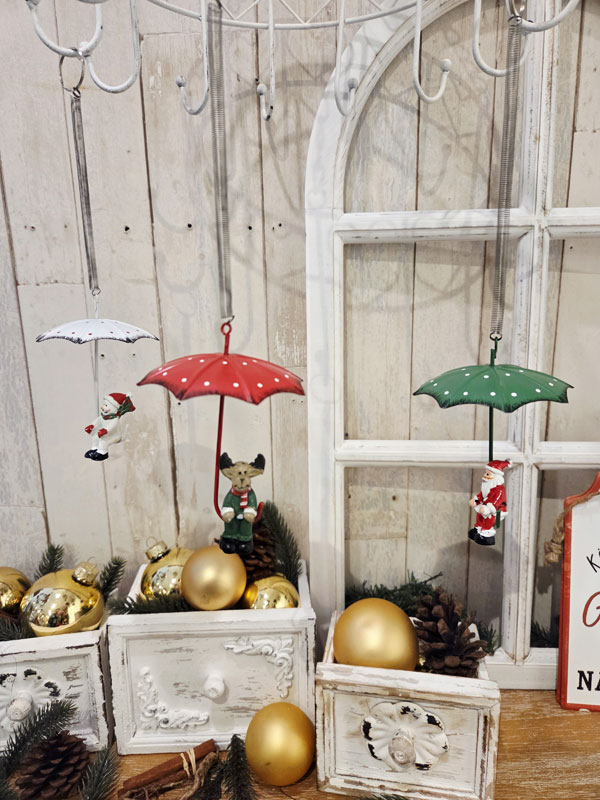 3er Set "Schneemann - Rentier - Santa" mit fliegendem Regenschirm