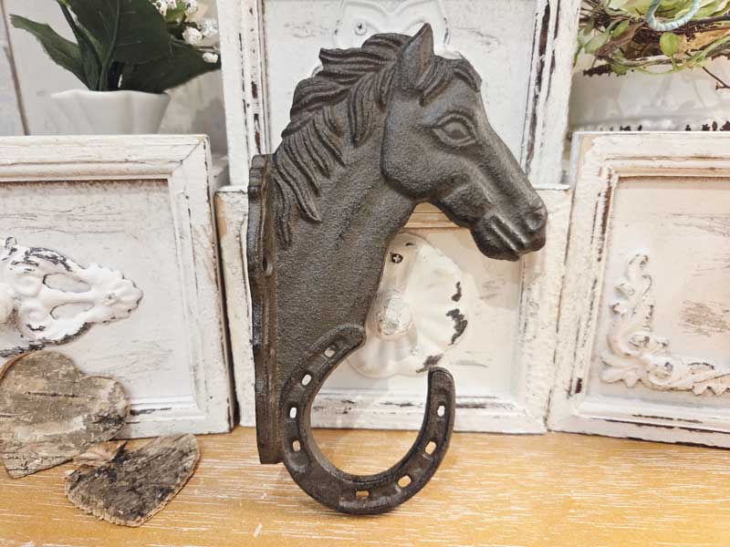 Wandhaken "Pferd mit Hufeisen" Gusseisen 