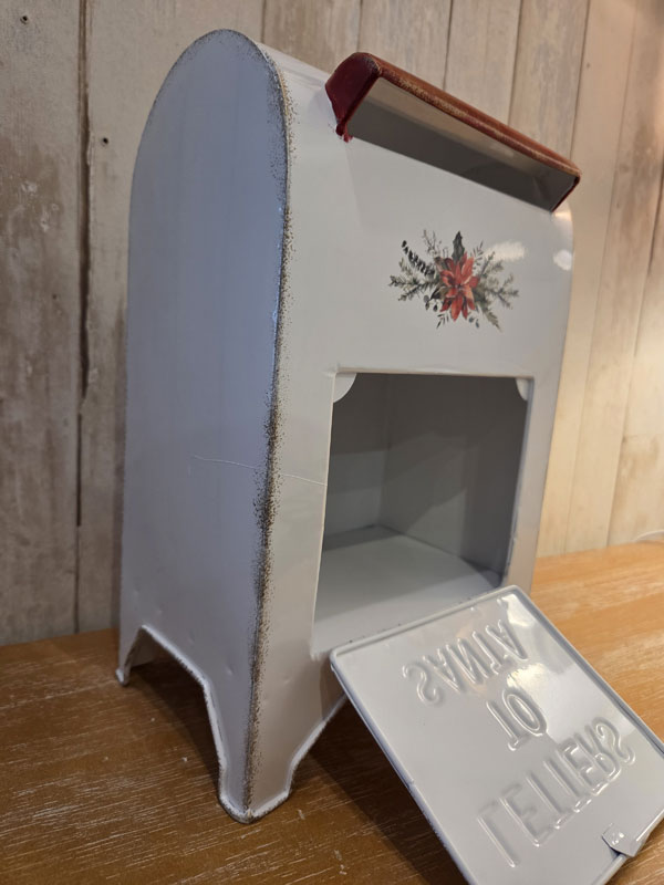 Weihnachts-Briefkasten rot-weiß "Letters to Santa" 30cm hoch freistehend aus Metall