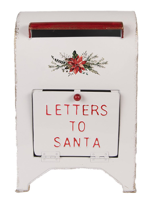 Weihnachts-Briefkasten rot-weiß "Letters to Santa" 30cm hoch freistehend aus Metall