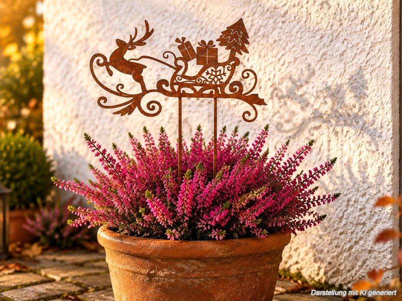 Edelrost "Rentier mit Schlitten" 27x18cm Weihnachtsdeko zum Stecken