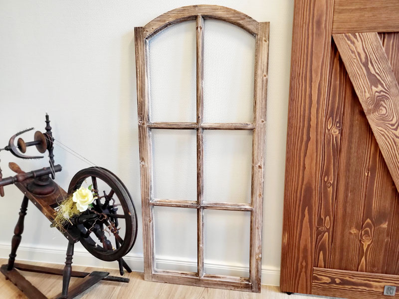 07) Großes Deko Holzfenster 50x111cm "Landhaus braun"