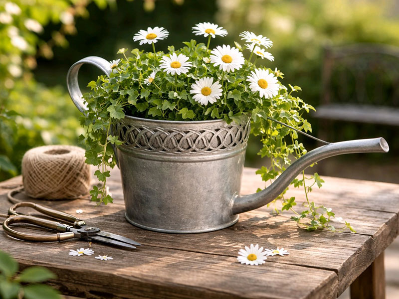 Verzinkte Landhaus Deko-Gießkanne zum Bepflanzen Pflanzkanne