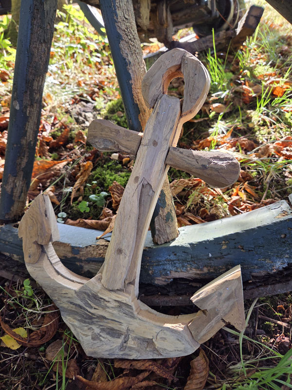 Handgefertigter Deko Anker aus recyceltem Teakholz 40cm zum Aufhängen oder Stellen