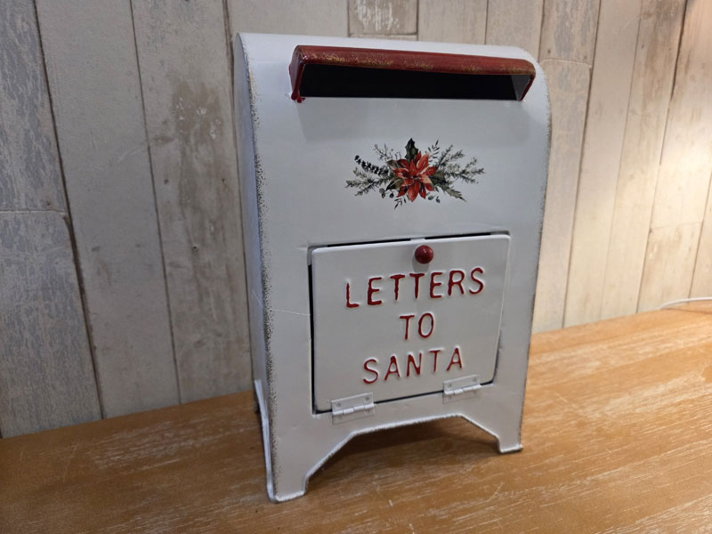 Weihnachts-Briefkasten rot-weiß "Letters to Santa" 30cm hoch freistehend aus Metall
