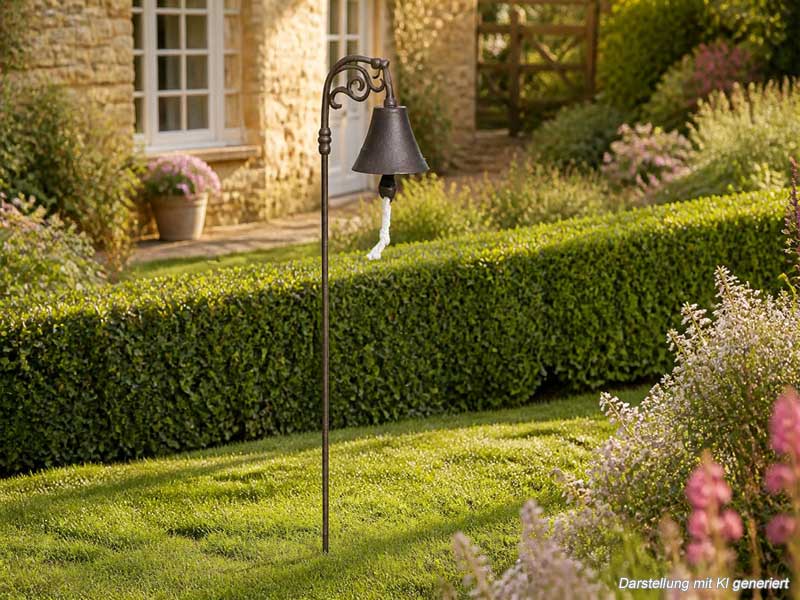 Kleine Gartenglocke zum Stecken "Klassik" Glocke auf Gartenstab 116cm Gusseisen