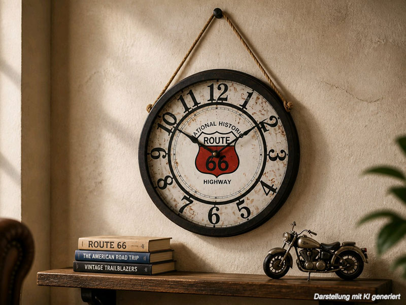 Große Wanduhr "Route 66" Ø50cm
