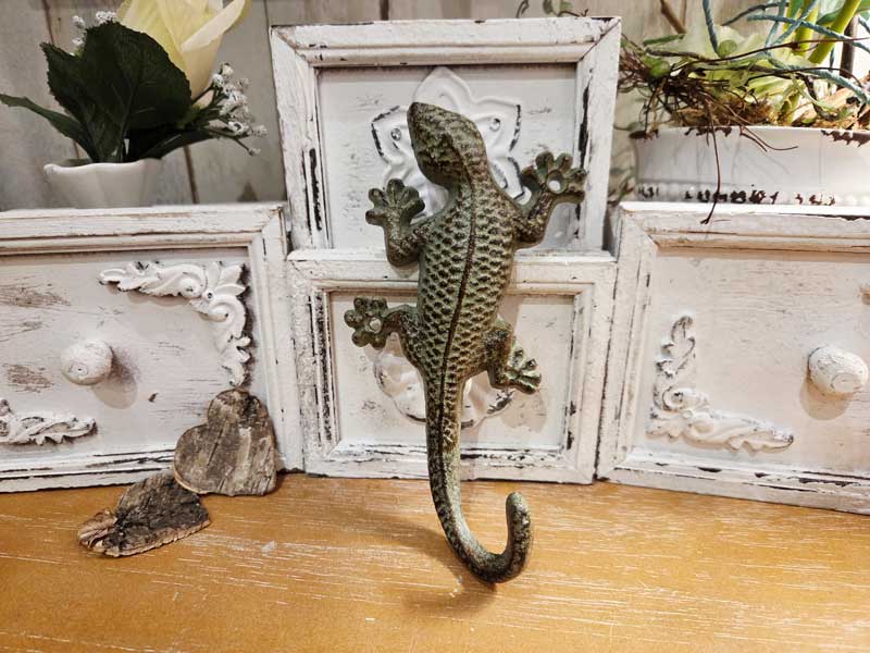 Garderoben-Haken Wandhaken "Gecko/Eidechse" Gusseisen Antiklackierung