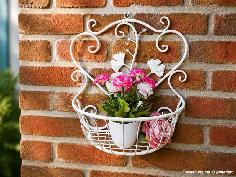 Weißer Wandhänger 38x42cm Pflanzkorb floraler Wandkorb