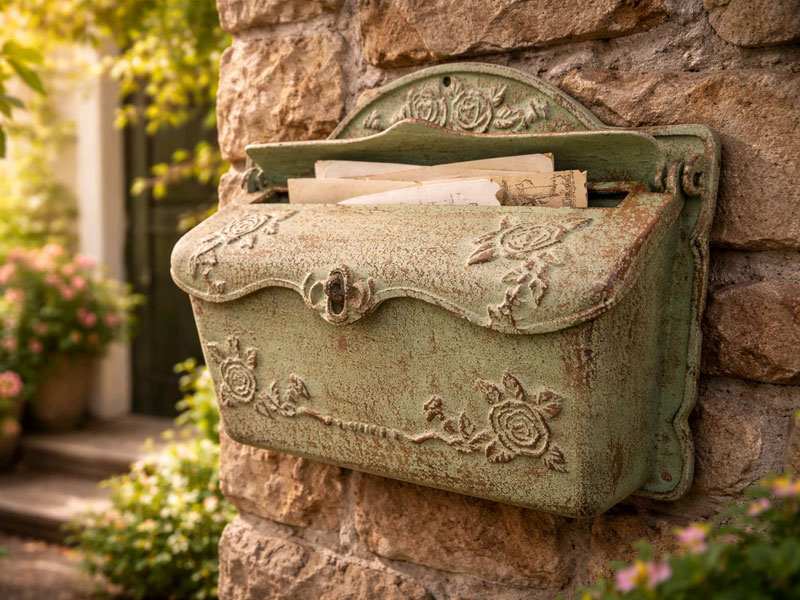 Nostalgie Briefkasten Gusseisen "Blumenmuster" Antiklackierung