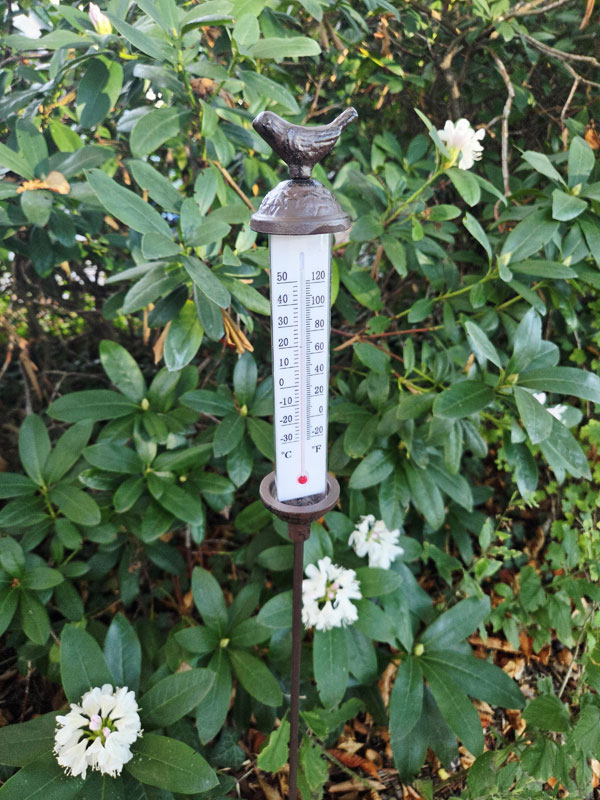 Garten-Thermometer "Vögelchen" zum Stecken auf Gartenstab 117cm Gusseisen
