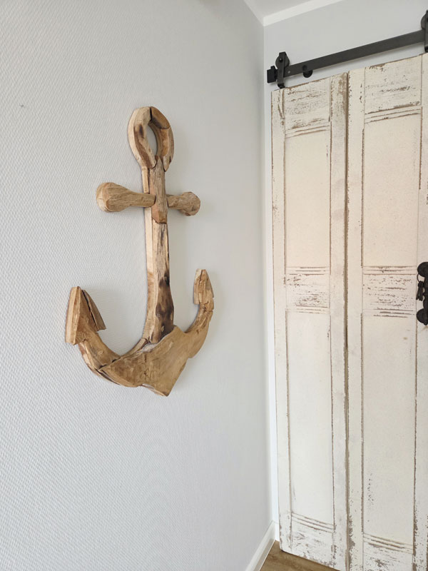 Handgefertigter Deko Anker aus recyceltem Teakholz 80cm zum Aufhängen oder Stellen