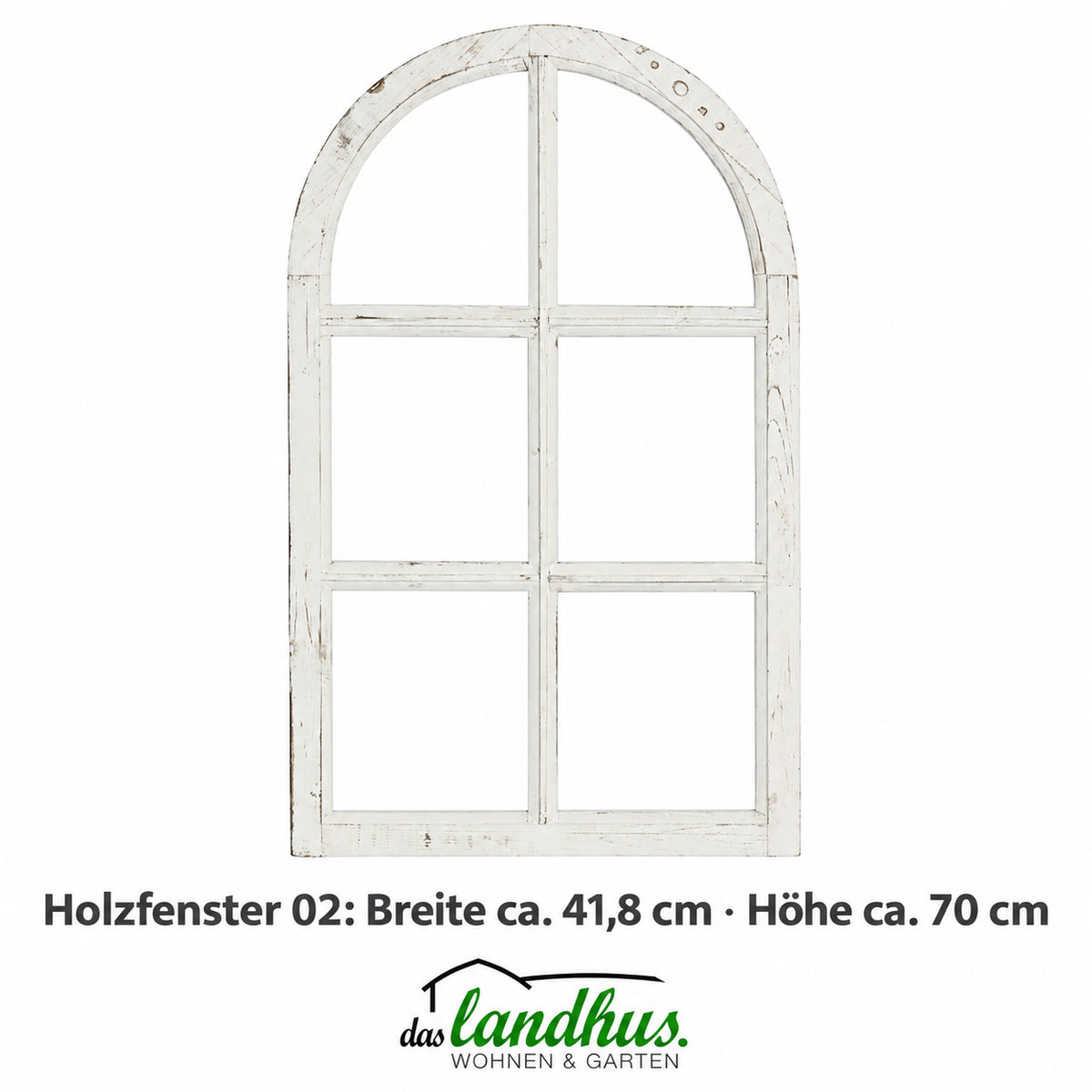 02) Deko Holzfenster mit Rundbogen & Sprossen 42x70cm "Shabby weiß" Fensterrahmen
