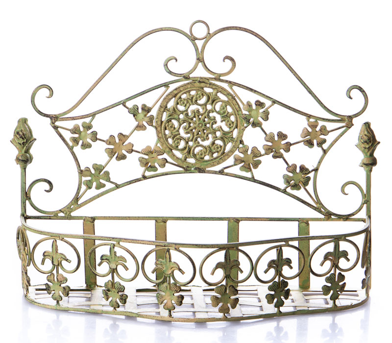 Wandhänger Pflanzkorb "Fleur de lis" 38x28cm Antik grün Wand-Pflanzkasten