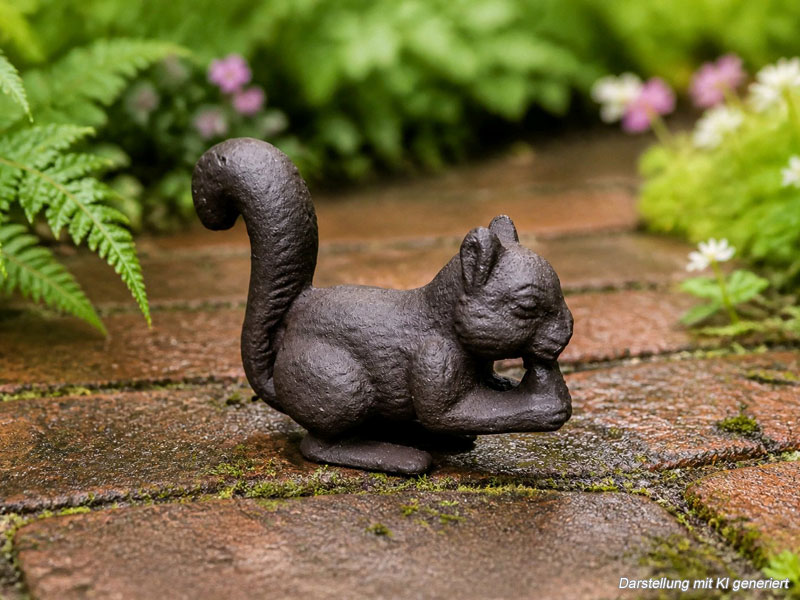 Deko Gartenfigur "Eichhörnchen" aus Gusseisen 12cm Herbstdeko