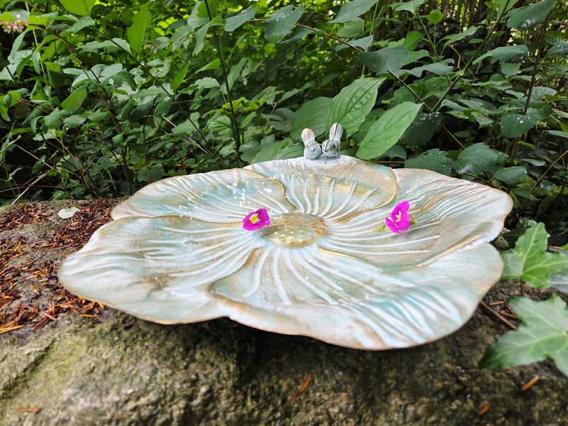 Flache Vogeltränke "Blüte" 34cm Ø Aluguss