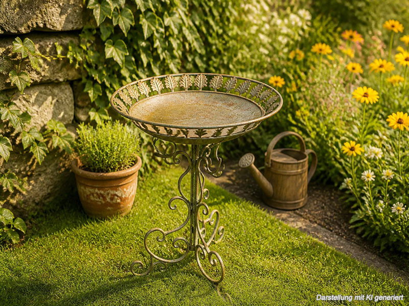 Großes Vogelbad Stand-Vogeltränke "Antik" 67cm hoch Aluminiumguss