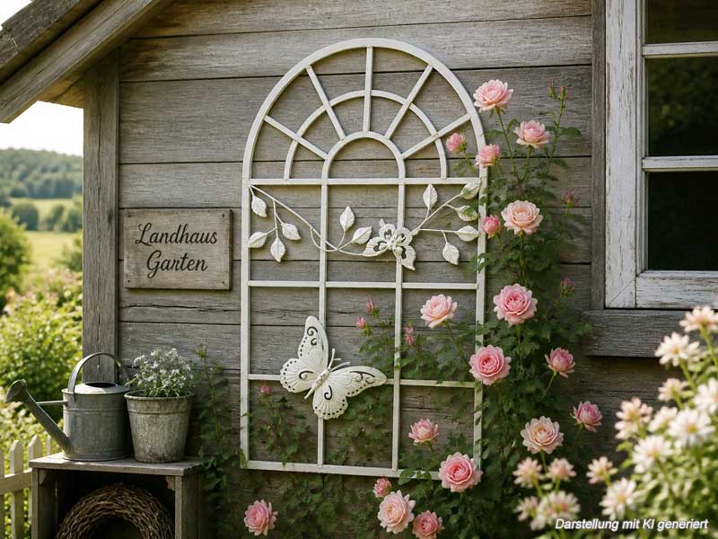 Großes Shabby Chic Deko Fenster Rankhilfe "Schmetterling" 55x98cm Aluguss